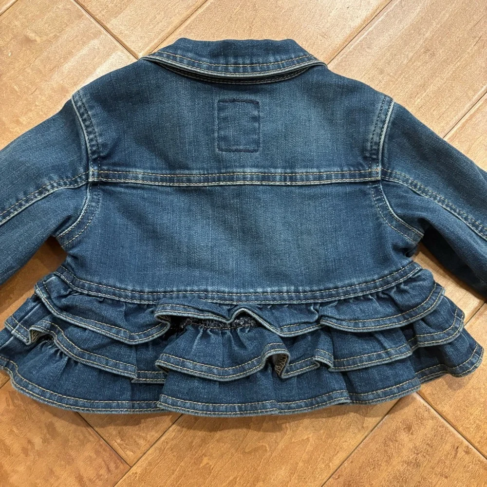 Genuine Kids Oshkosh Girls Toddler Blue Denim Jean Ruffle Snap Front Jacket 2T